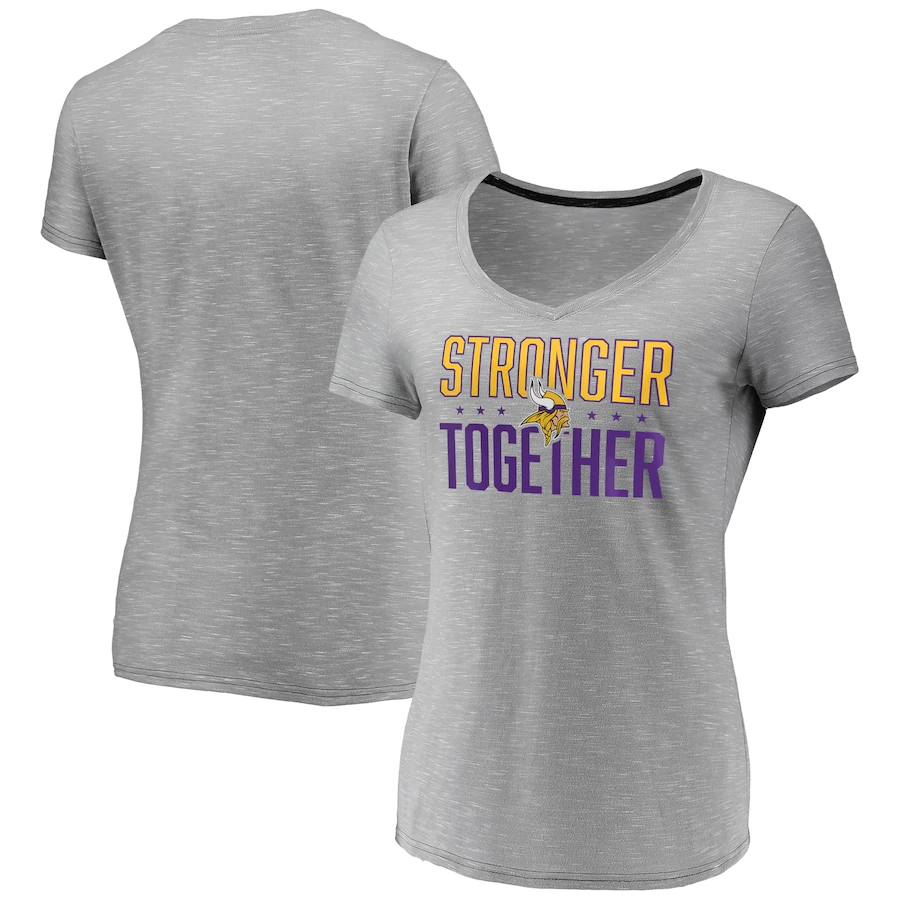 Women's Minnesota Vikings Gray Stronger Together Space Dye V-Neck T-Shirt(Run Small)